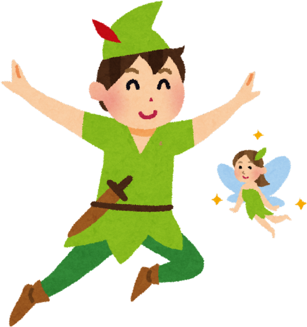 Illustration of Peter Pan and Tinker Bell Flying